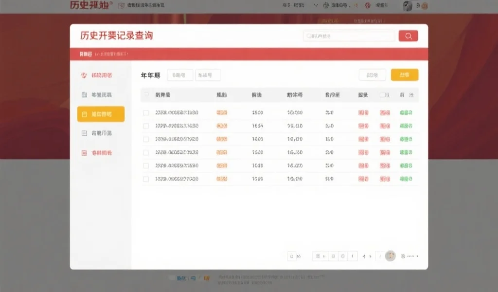 历史开奖记录查询页面截图,显示筛选栏(年份、期号)及详细开奖记录列表